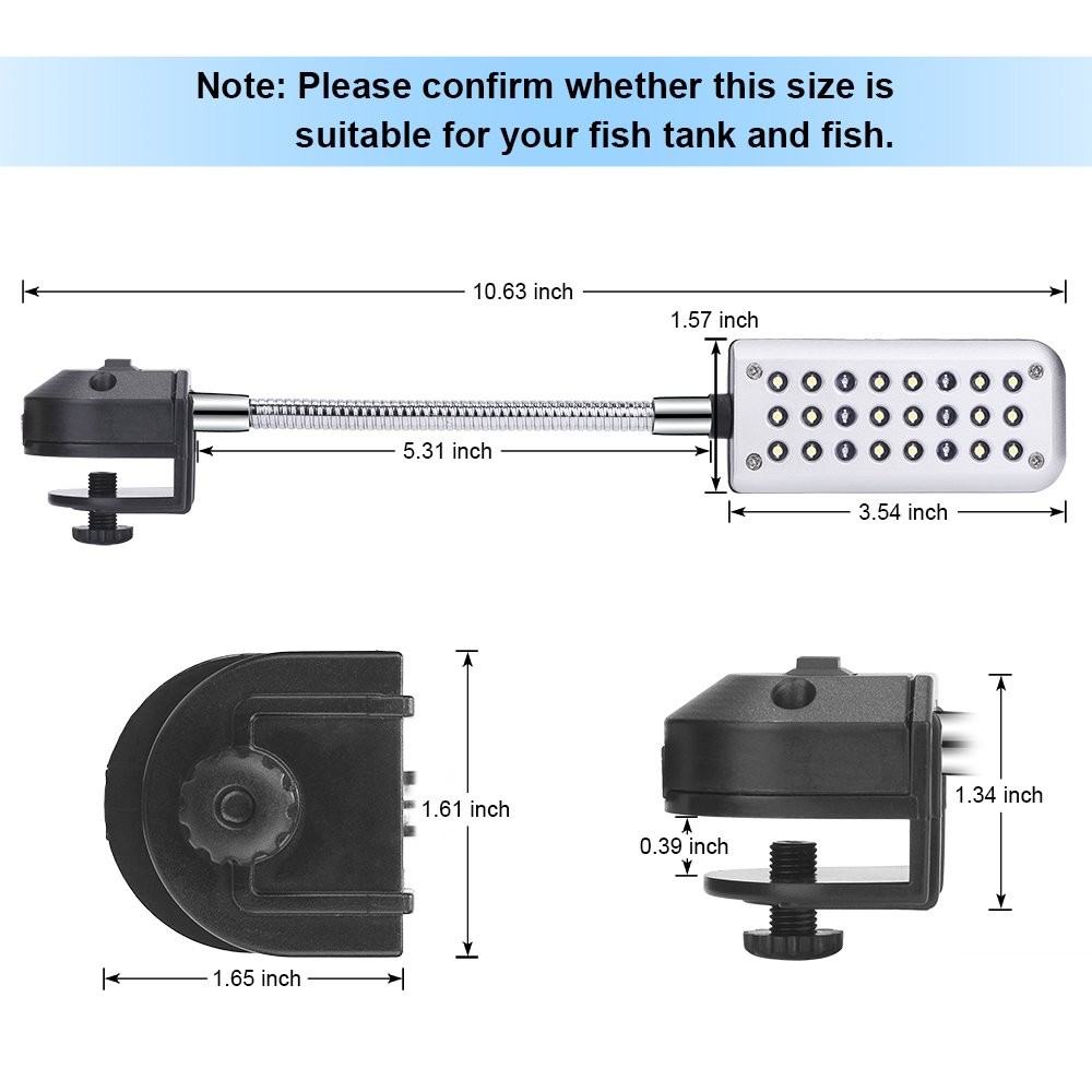 DaToo Aquarium Light Small LED 1.5W (Without Timer & Dimmer), Silver/Black