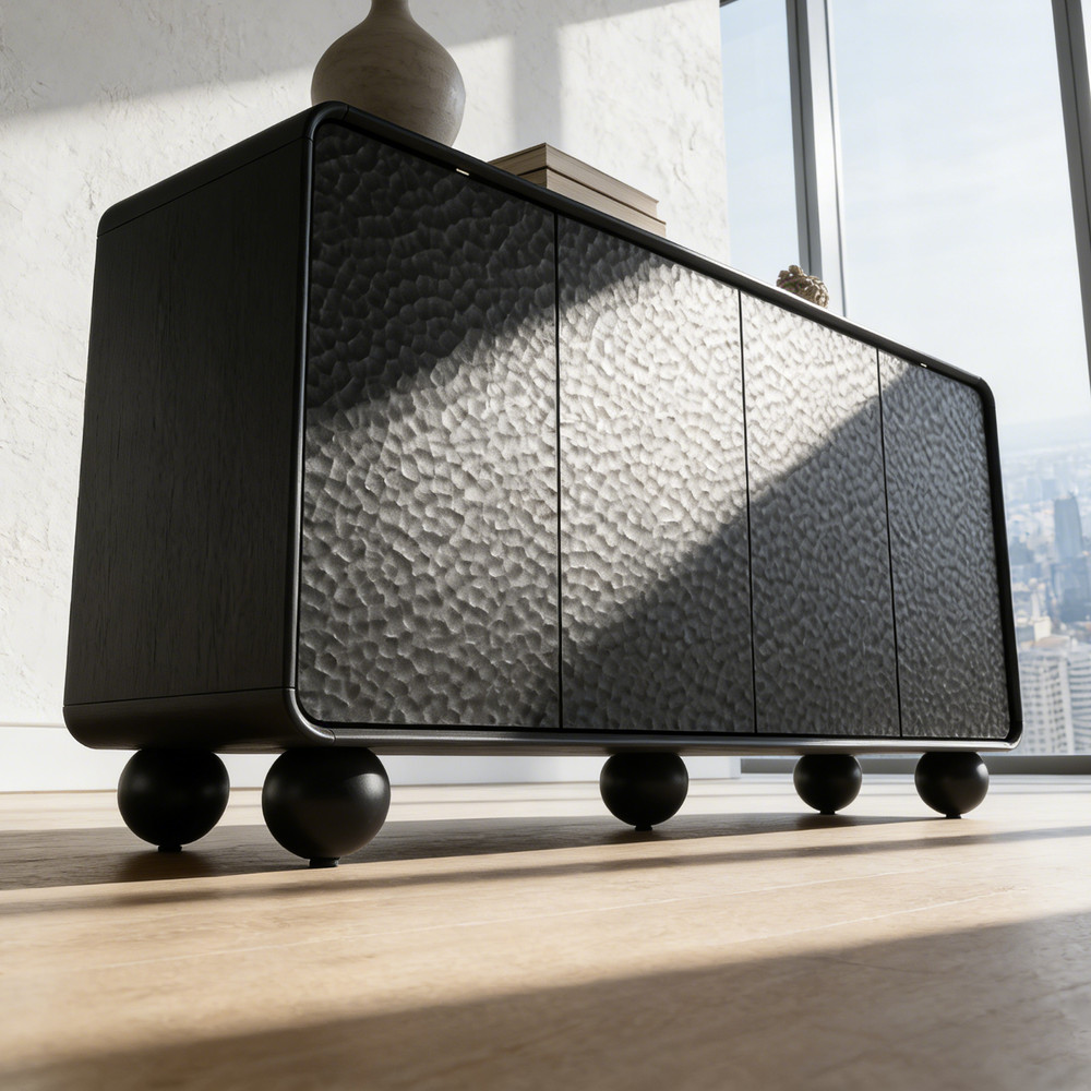 Modern Black Storage Buffet Sideboard 4-Door Storage Cabinet TV Console Table