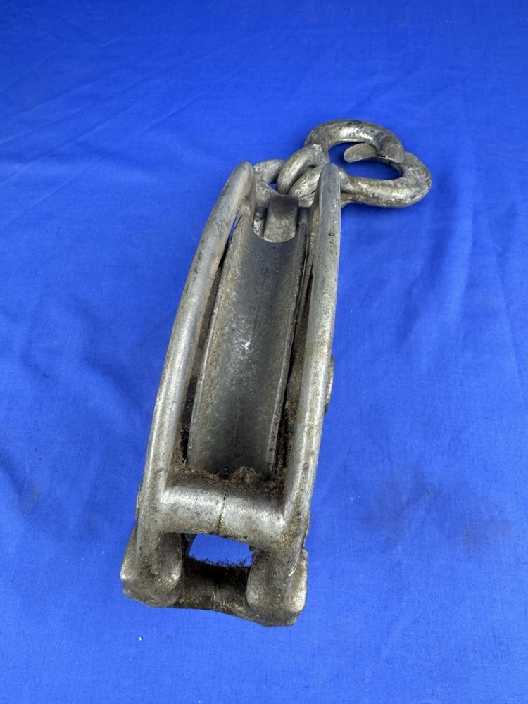 Antique Pulley w/ Grapple Hoist Hook, Split Hook ~ Working Properly! No Damage