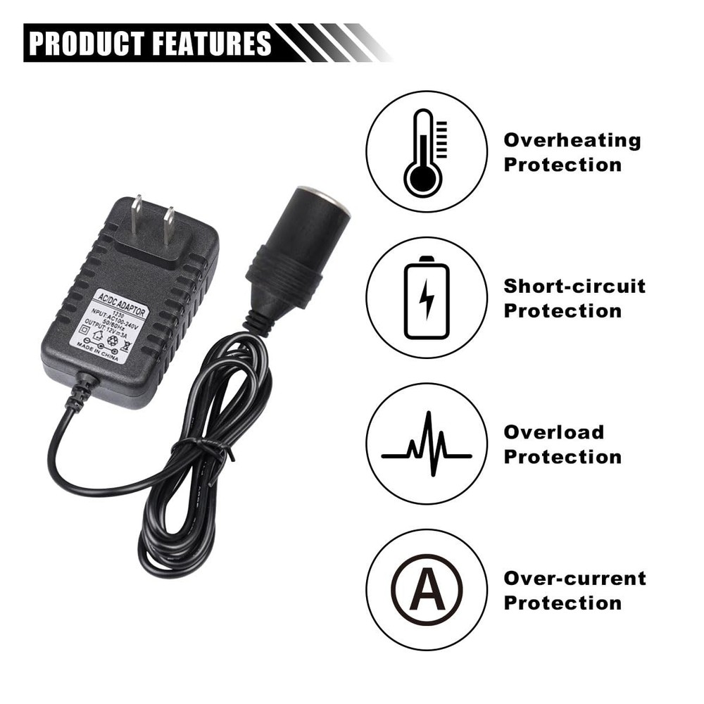 AC to DC Converter, 100-240V 12V Car Cigarette Lighter Socket Adapter,...