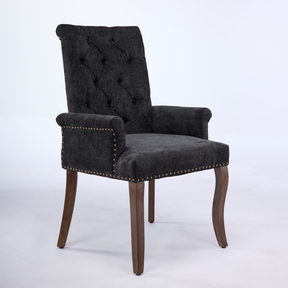 Upholstered Chenille Fabric Accent Dining Chair, Curved Solid Wood Legs, Elega