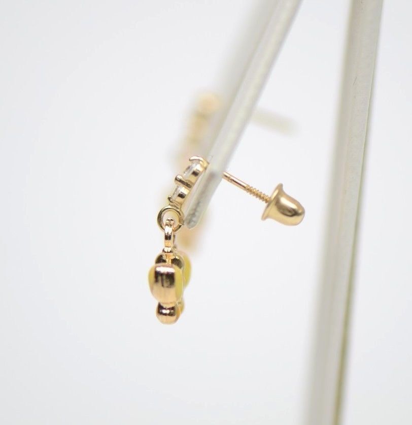 14K Solid Yellow Gold Butterfly Dangle Earring with Enamel