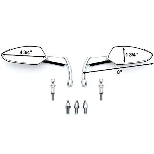 Chrome Grim Reaper Universal Custom Motorcycle Cruiser Mirrors - Free Adapters