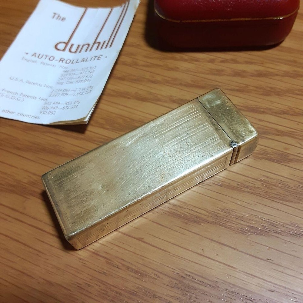 Working Dunhill Oil Lighter gold auto roller with box and paper
