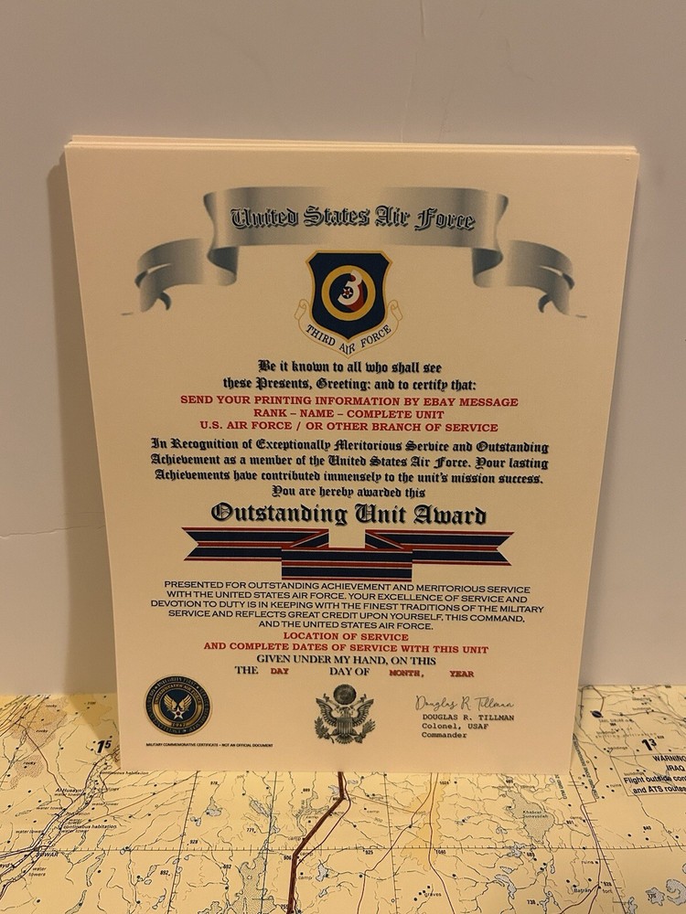 U.S. AIR FORCE / THIRD AIR FORCE - OUTSTANDING UNIT AWARD CERTIFICATE