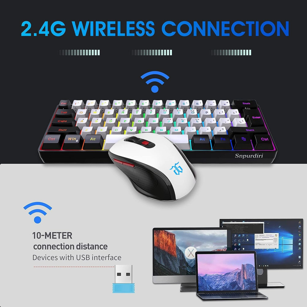 2.4G Wireless Gaming Keyboard and Mouse Combo, Include Mini 60% Merchanical Feel