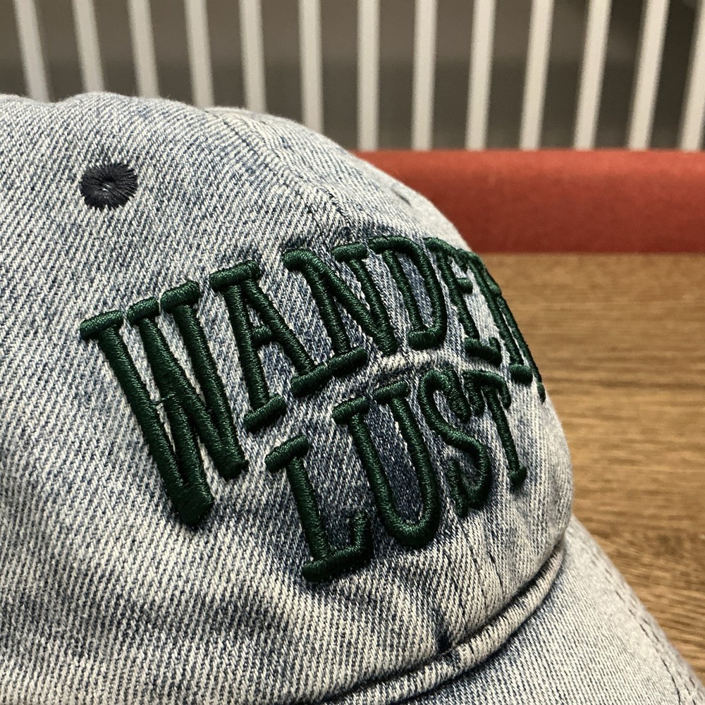 Wander Lust Hat Cap Strap Back Womens Blue Denim Adjustable