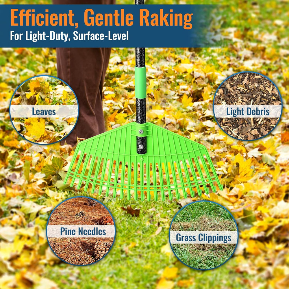 Plastic Leaf Rake with Adjustable 73'' Handle-Lightweight&Anti-Break Nylon Head,