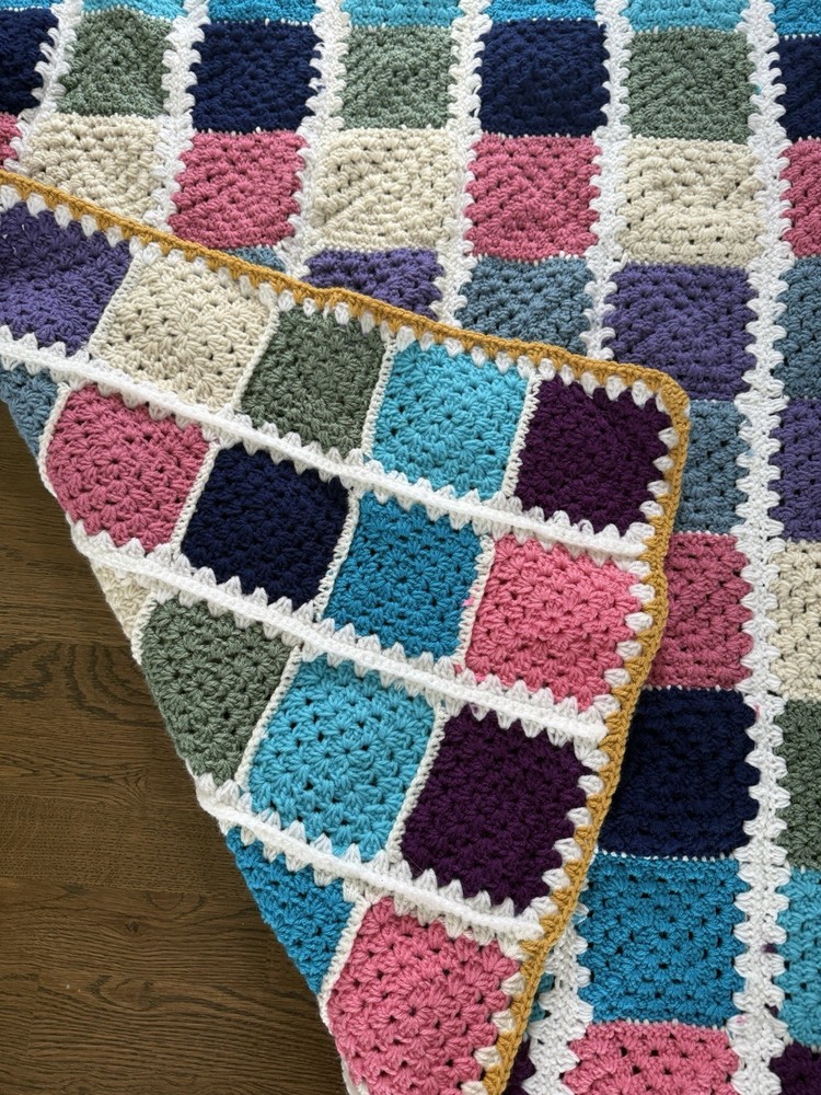 Granny Square Handmade Crocheted Blanket 46x52 Multicolored
