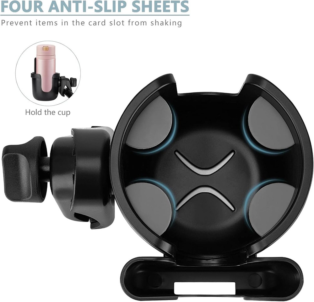Stroller Cup Holder Adjustable Drink Holder with Phone Holder Universal Black