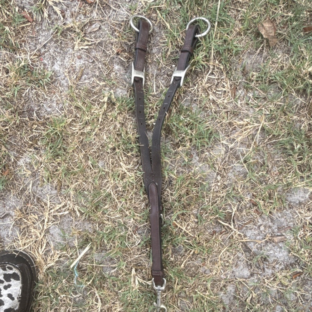 Brown Leather Western Horse Training Fork with Silver Hardware