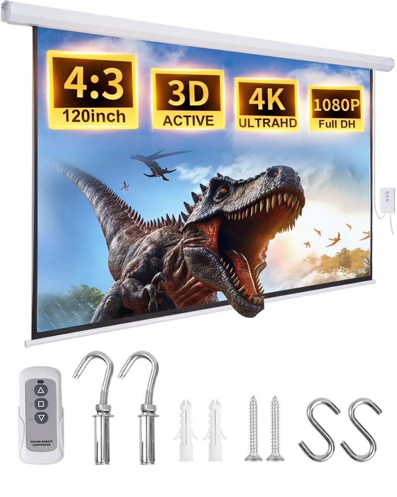 Projector Screen Pull Down 120 Inch Automatic Projector Screen with Remote Co...
