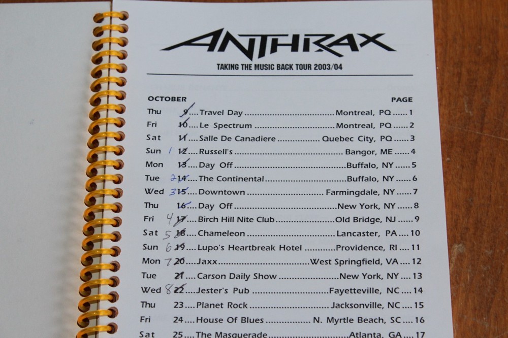 Anthrax - TOUR ITINERARY / October 2003 North America