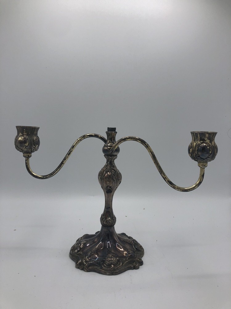 Apollo Silver Co. Vintage Silver Plate Repousse 2 Candles Candelabra