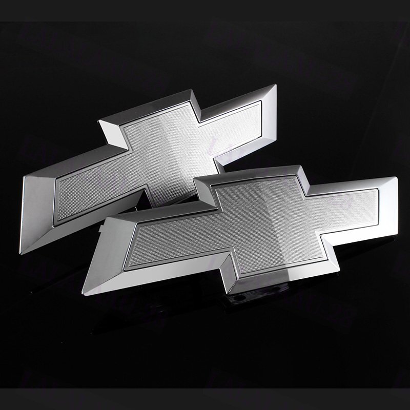 Silver Front & Rear Bowtie Emblem For 2014-2016 Chevy Silverado 1500 2500 3500