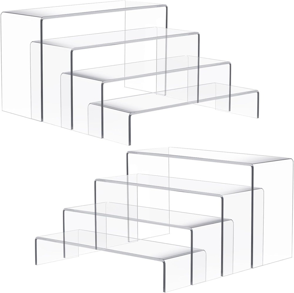 2 Set Large Acrylic Risers, 8 Pcs Rectangular Clear Acrylic Display Stand, Di...