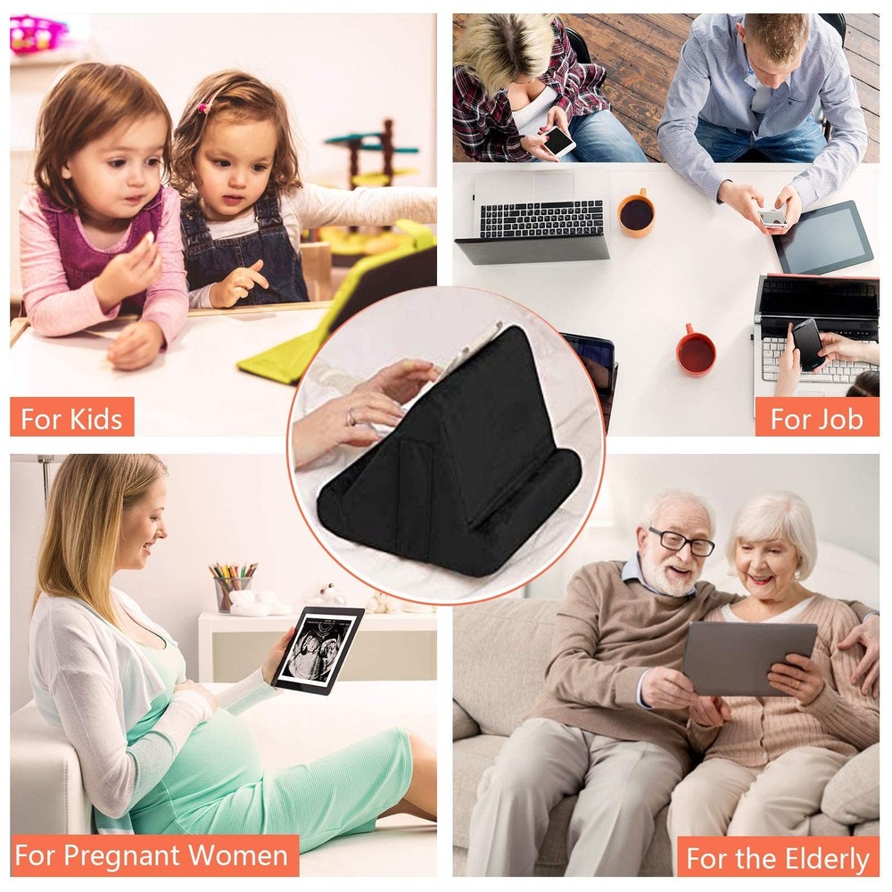 2pcs Multi-Angle Tablet Holder Cushion Stand with Net Pocket & Black Color Ph...