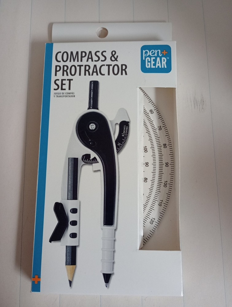 Pen + Gear Compass & Protractor Set 12” Circles Measures Inches Centimeters new