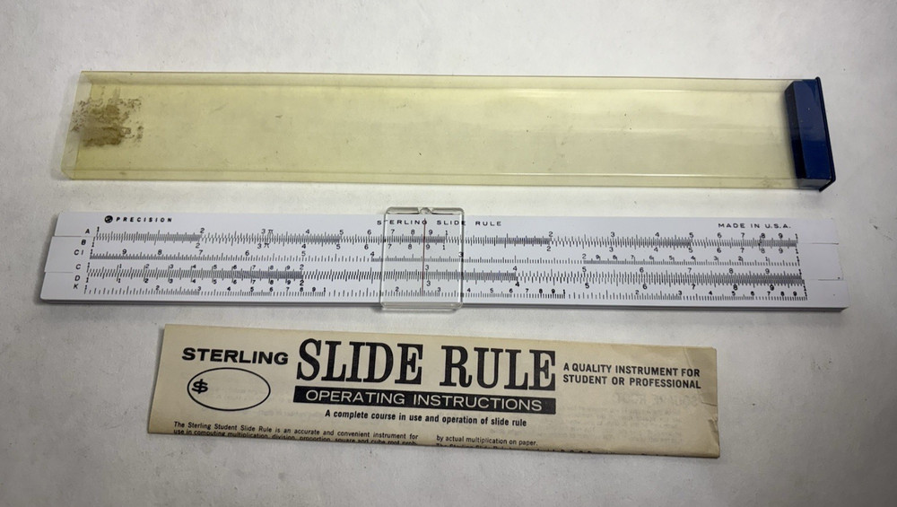 Vintage Sterling Precision 11" Plastic Slide Rule w/ Instructions & Case