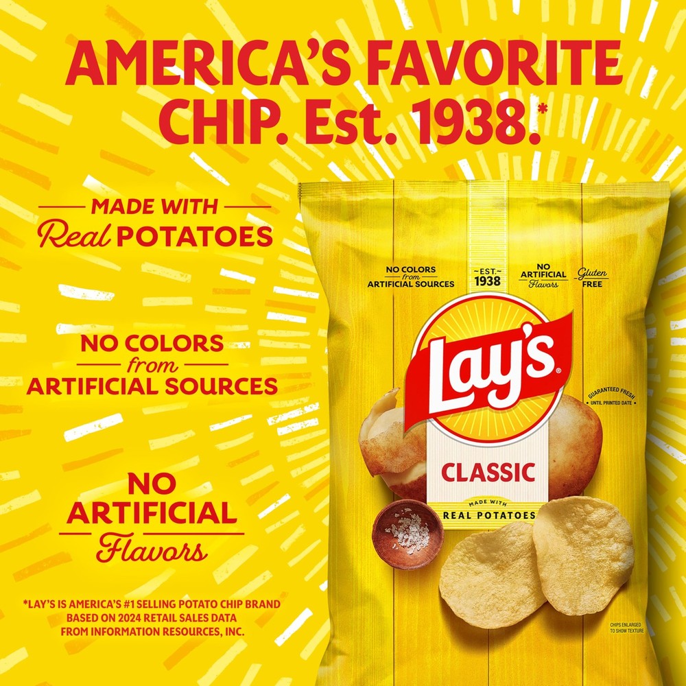 Classic Lays Potato Chips, 1 Ounce Pack - Bulk 104 Count Snacks