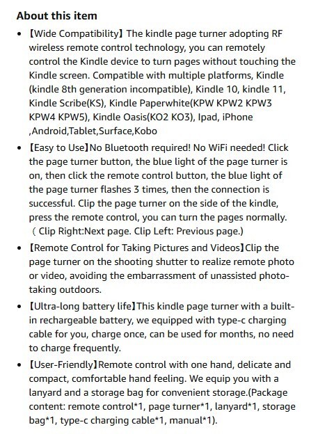 Remote Control Page Turner for Kindle Paper Accessories Ipad Reading