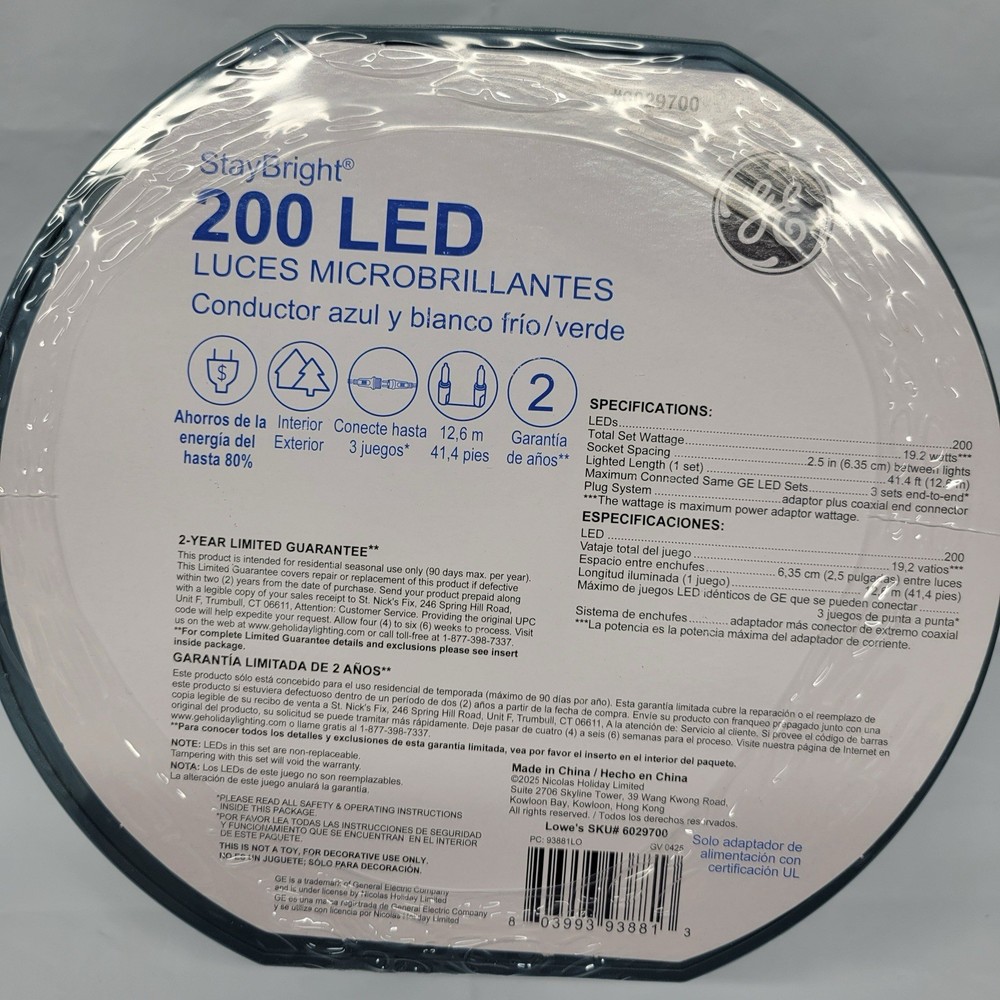 Ge Staybright 200 Micro Bright Blue & Cool White LED String Lights 41’ Holiday