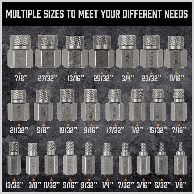 Multi-Spline Screw Extractor Set Hex Head Bit Socket Wrench Bolt Remover 25Pcs