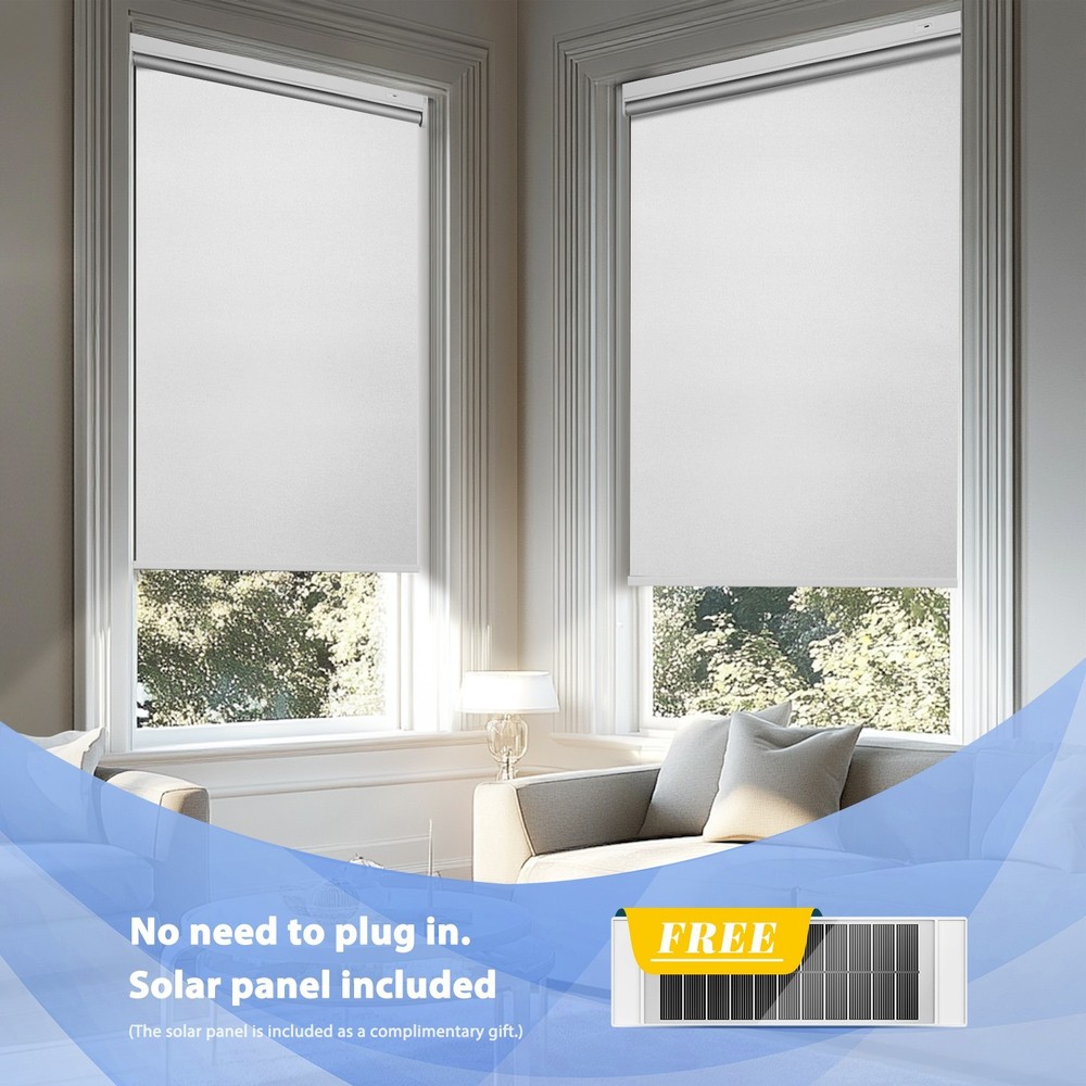 Motorized Roller Blinds with Remote Control【Solar Panel Included】 total blackout