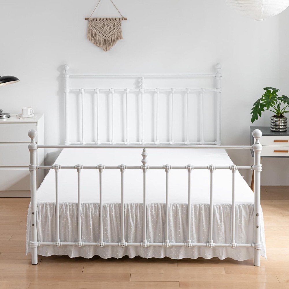 Tufted Dot Bed Skirt King Size Ruffled 12"King, Dot-white