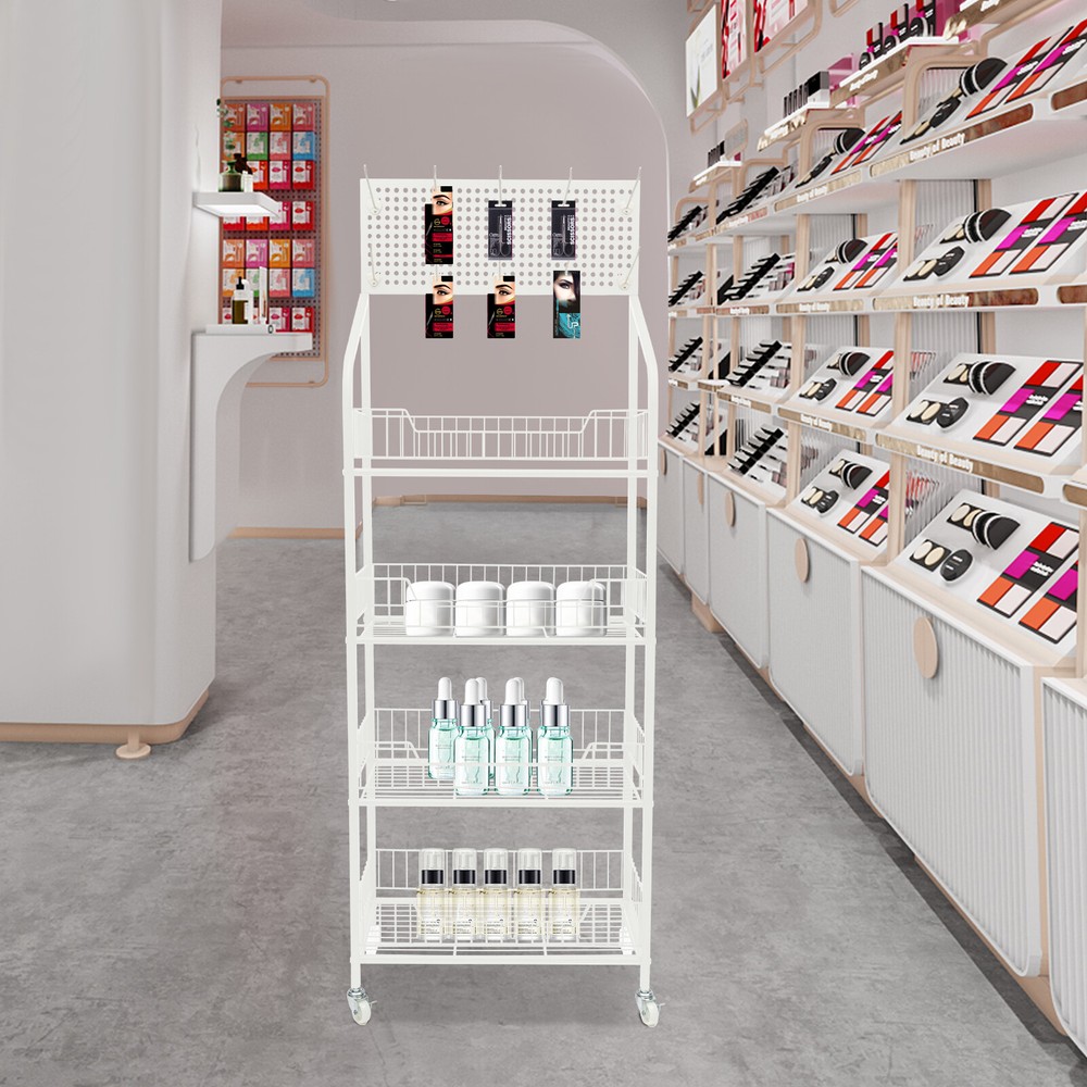 4 Tier Retail Display Rack Stand Snack Candy Display Organizer Basket Stand Cart