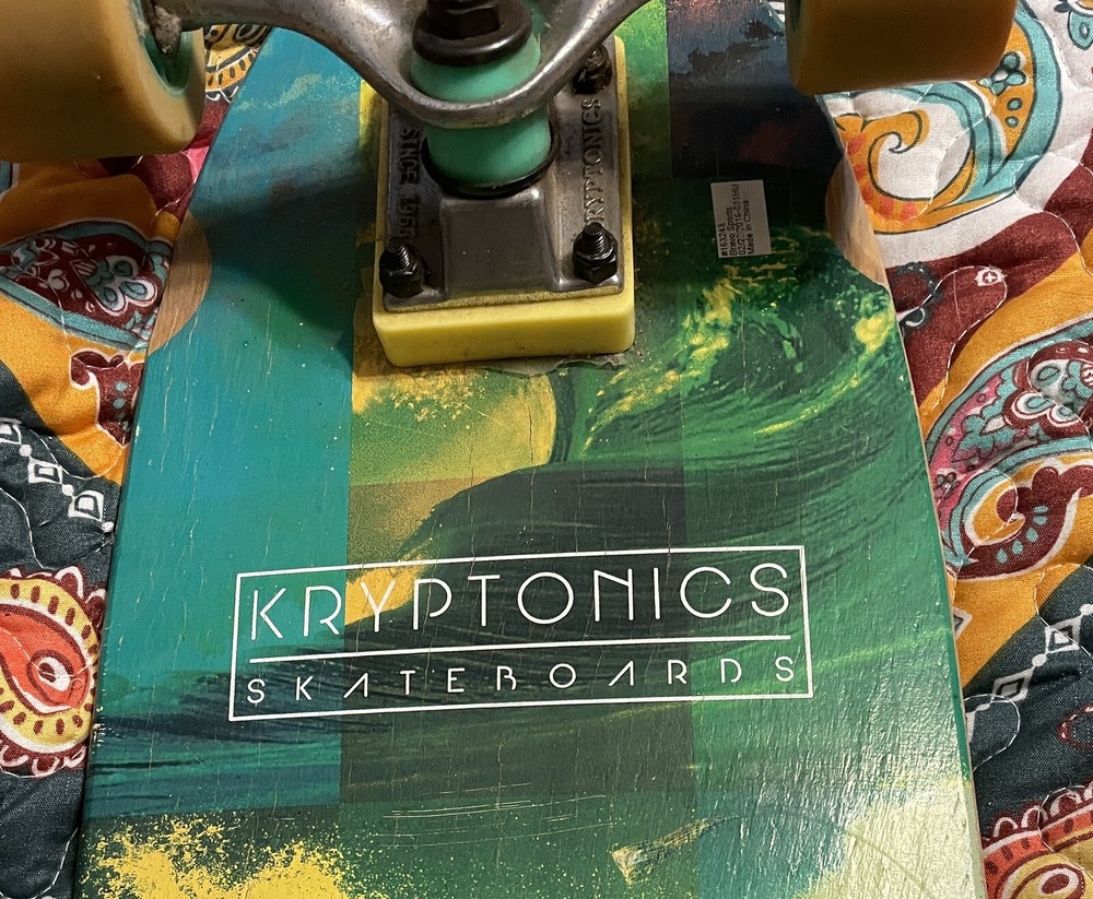 authentic “KRYPTONICS” SKATEBOARD solid wood board WOODEN **NEEDS MINOR REPAIR**
