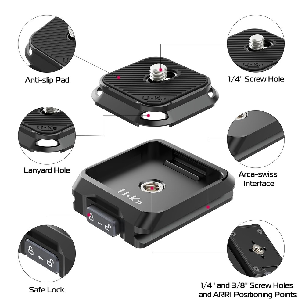 ULANZI UKA01 Camera Quick Release Plate, Tripod Mount Adapter Black
