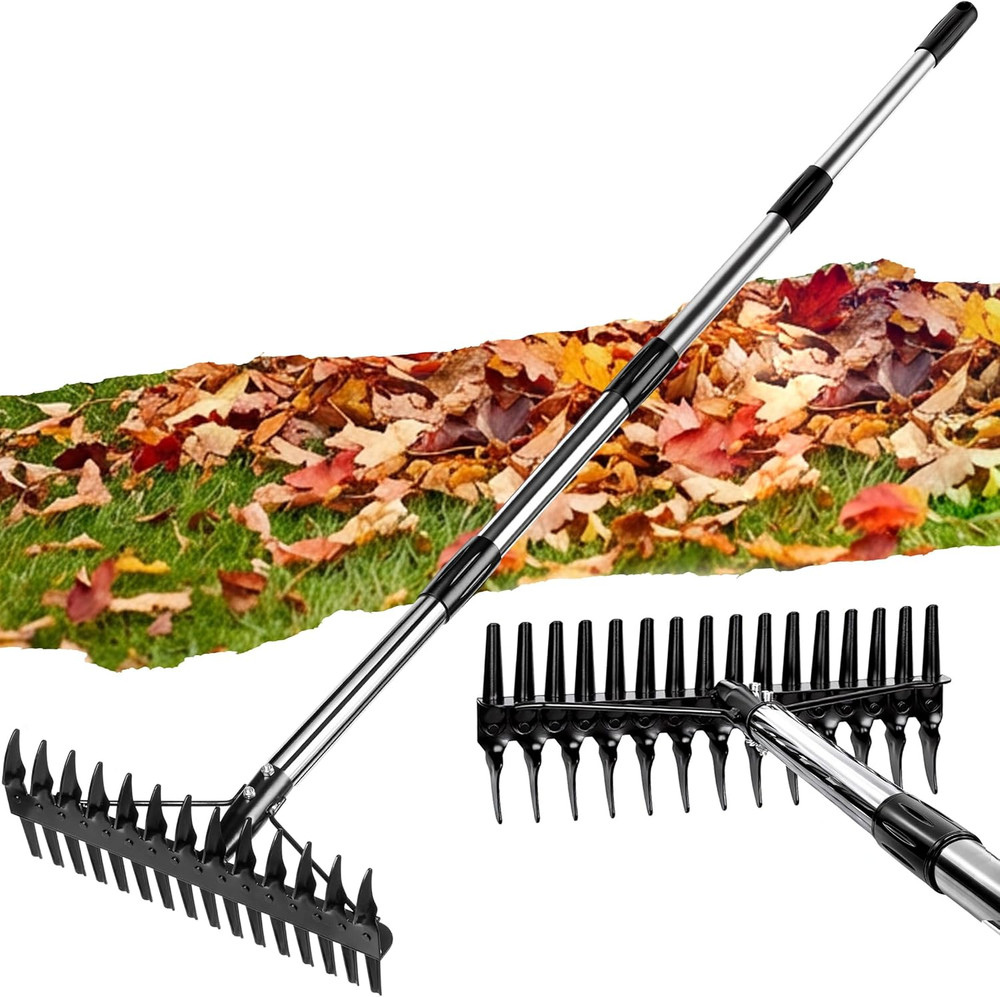 Thatch Rake for Lawns 36-63'' Stainless Steel Adjustable Handle for Dethatching