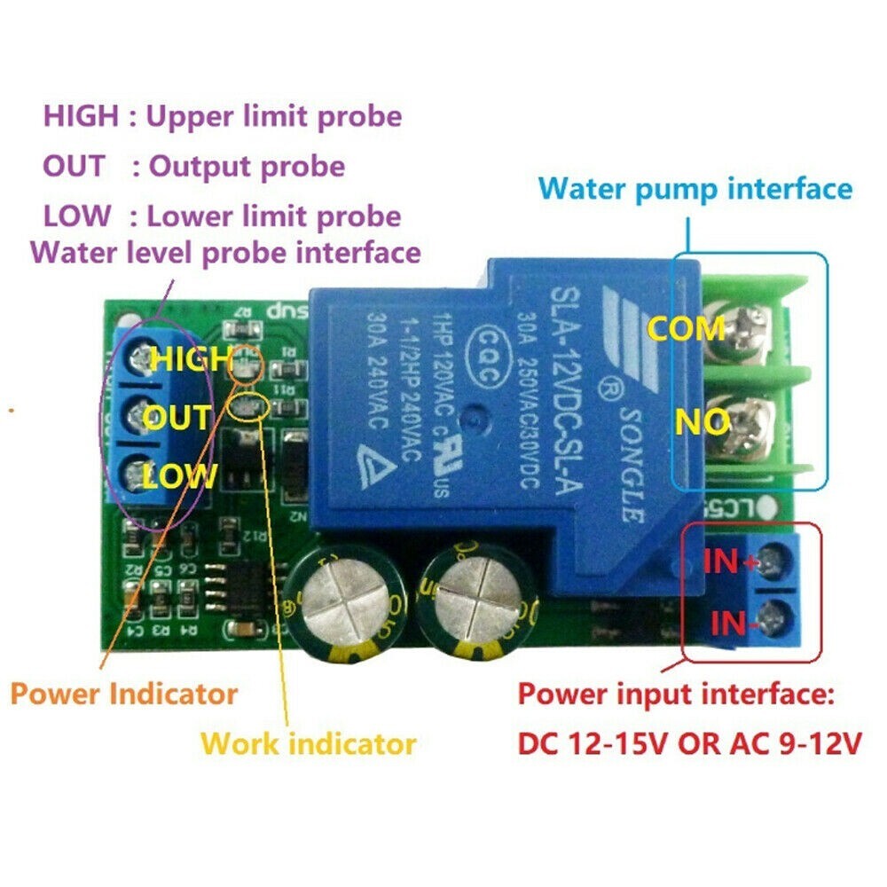 Water Level Automatic Controller Liquid Module AC 9V-12V DC 12V-15V 10A 30A Pump