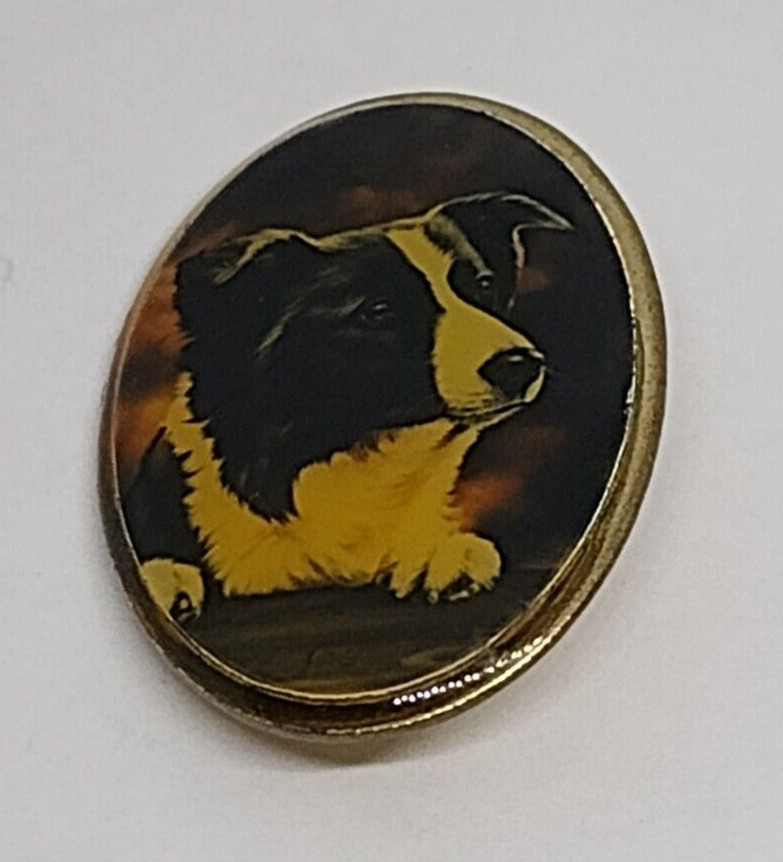 Black White Dog Photo Oval Lapel Pin