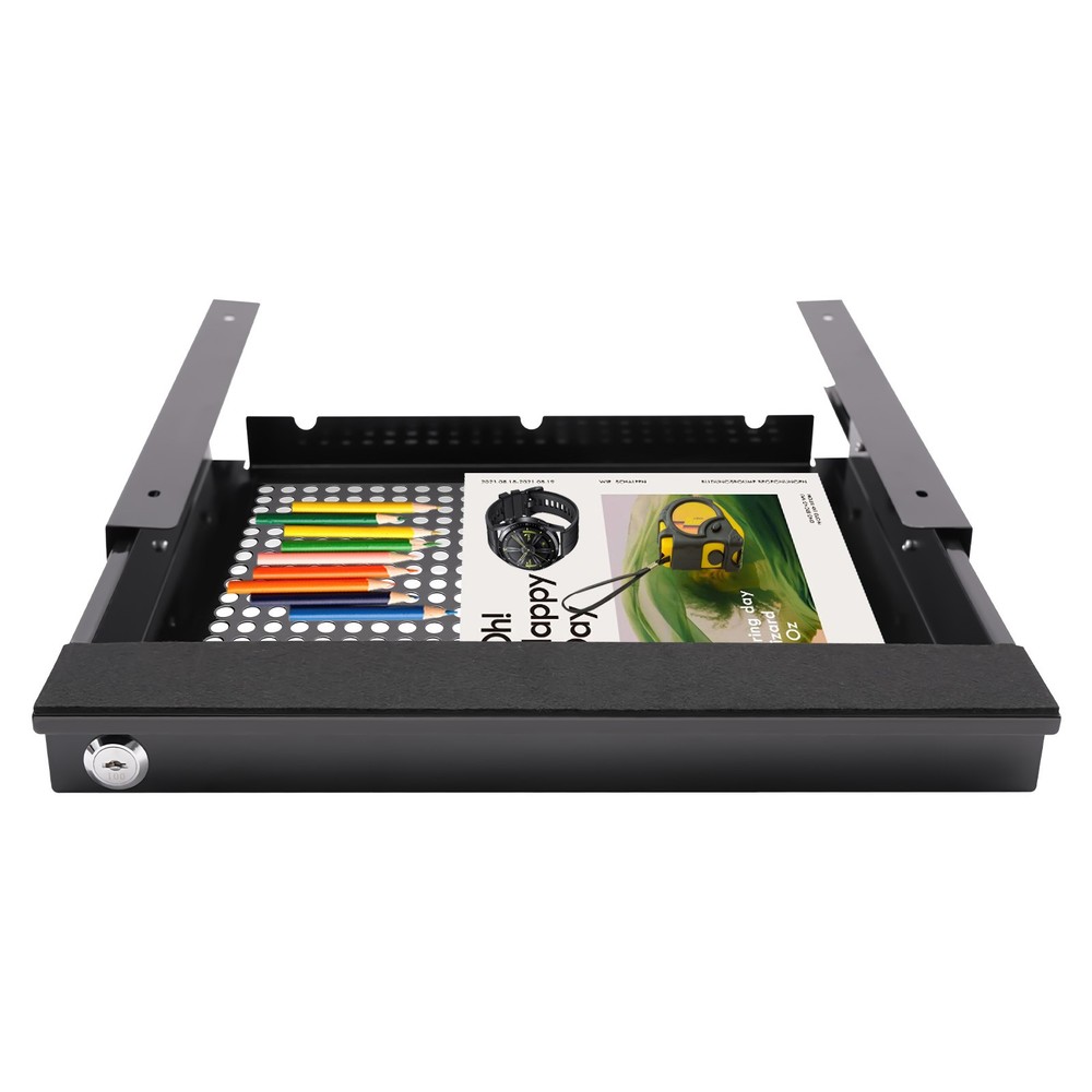Locking Under Table Drawer Sliding Under Desk Hidden Storage Organizer Black