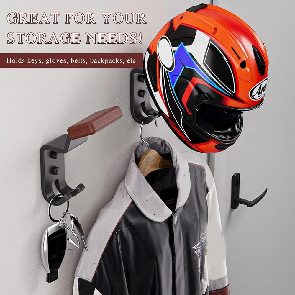 Helmet Holder Wall Mount, Motorcycle Headgear Black & Brown