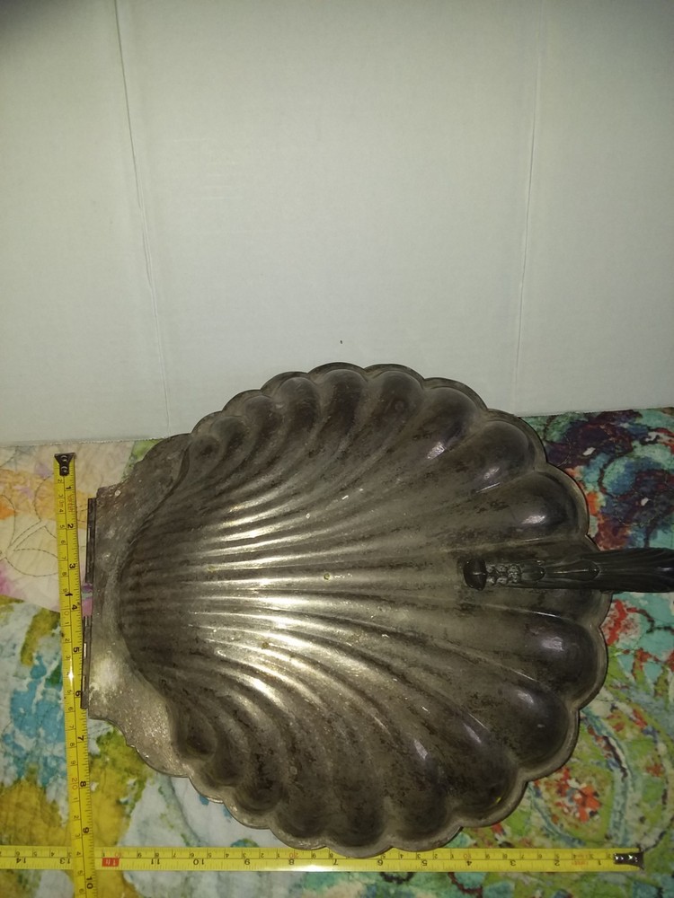 Antique Sheffield Silver Plated Clam Shell Buffet Serving Dish Floral Handle