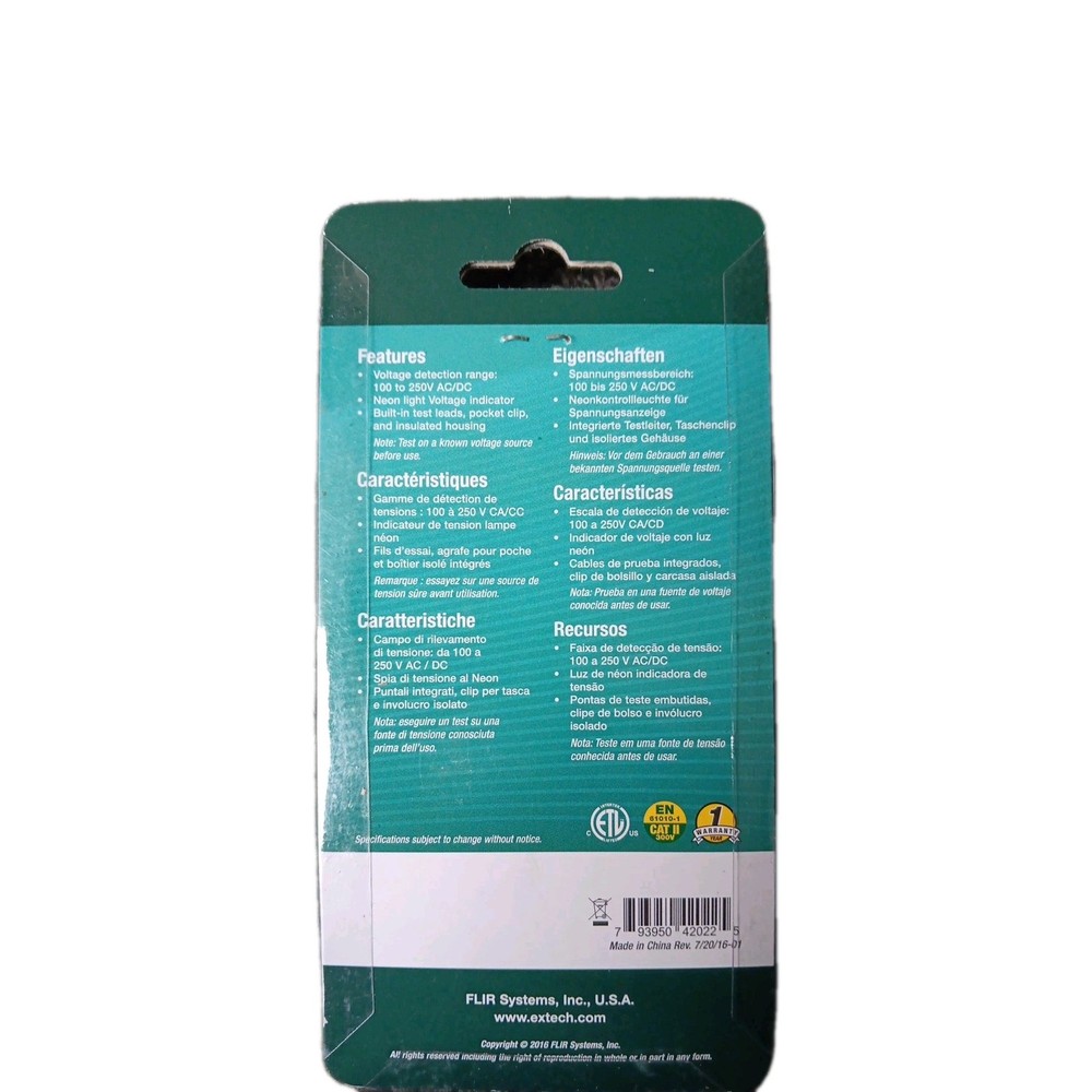 Extech ET20B Compact AC/DC Voltage Detector 100-250V