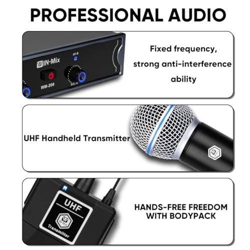 UHF Wireless Mic System Fixed Frequency -260ft Range with 1 GWWM200YSYY