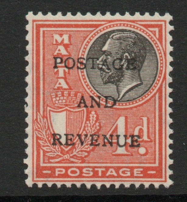 Malta 1928 4d Black & red SG 183 Mnh.