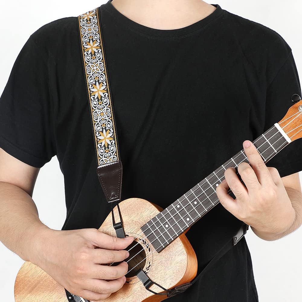 Ukulele Strap No Drill, Adjustable Double J Hook Clip on Uke Shoulder Strap, Haw