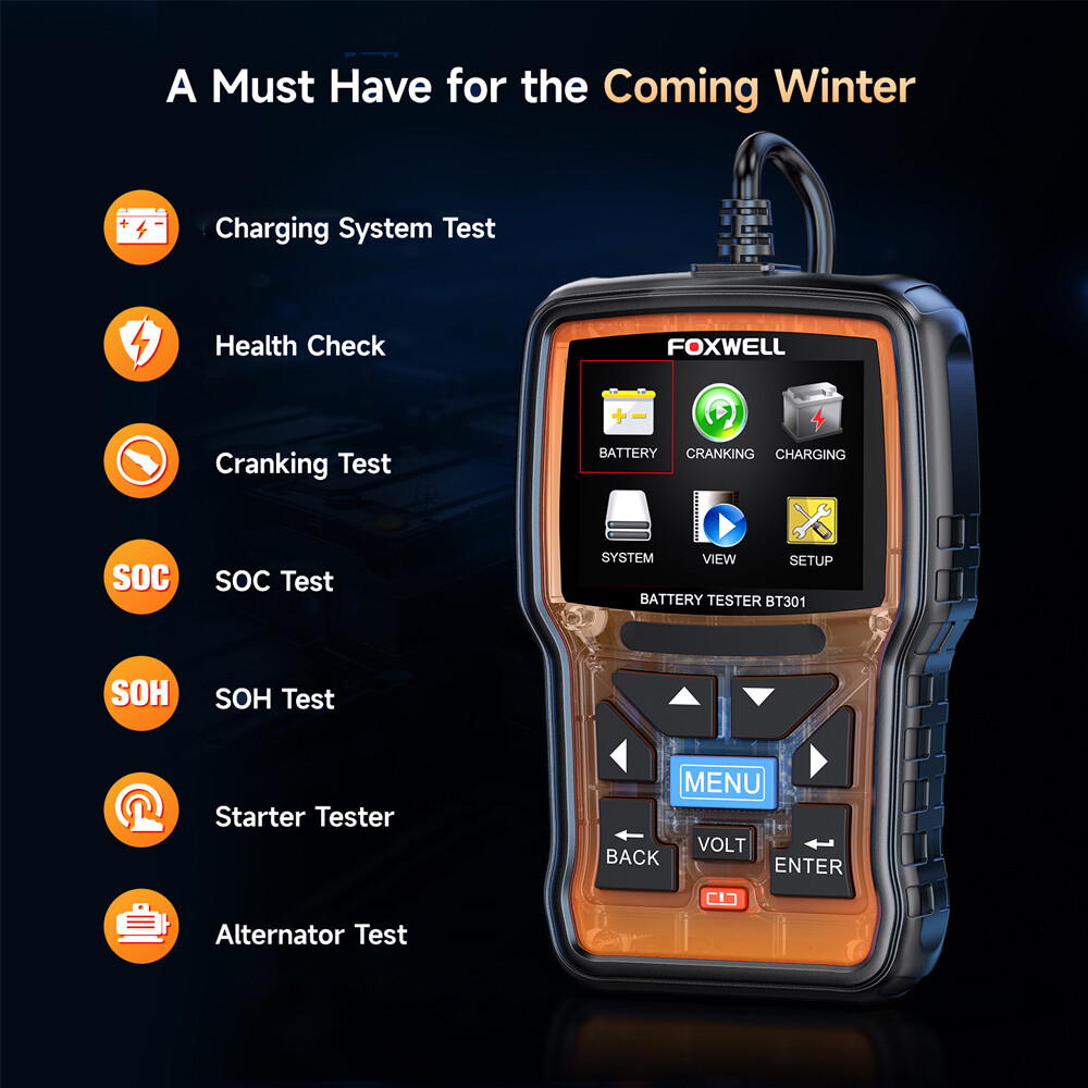 FOXWELL BT301 Battery Tester Load Drop Charging System Checker Analyzer Tool 12V