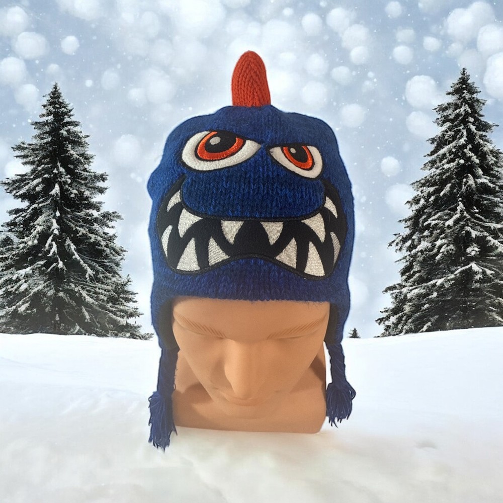 Boys Monster Hat Winter With Ear Flaps Blue
