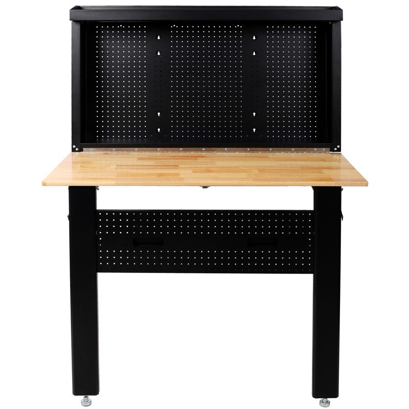 Foldable Steel Wall Mounted Workbench Rubberwood Work Surface for Tool Storage