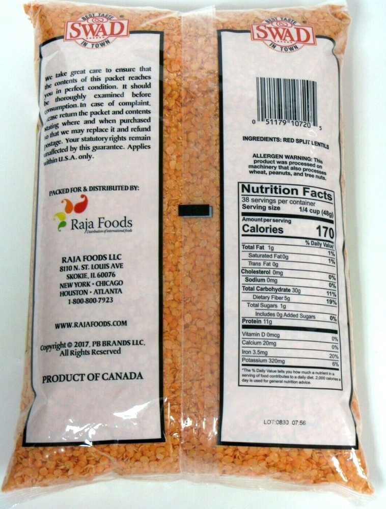 Red Split Lentils Masoor Dal Split Crimson Lentil Split Red Lentils Hulled 4 lb