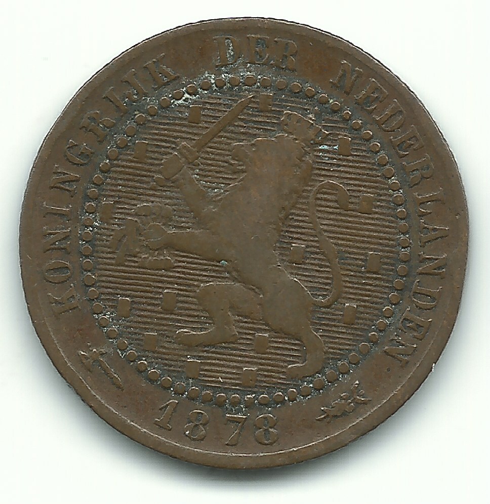 BETTER GRADE 1878 NETHERLANDS ONE CENT COIN-JUL662