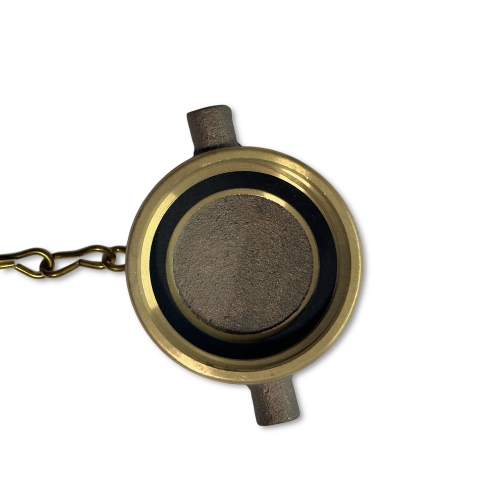 2.5" Brass FDC Set - Fire Hydrant Cap with Chain & Hex Nut Adapter Fitting - New