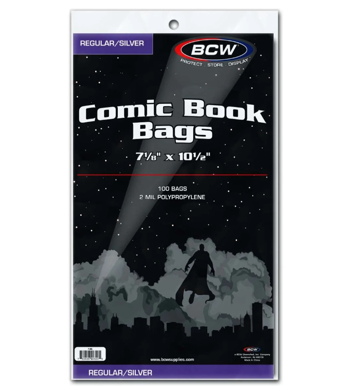 100 - BCW Regular / Silver 2-Mil Polypropylene Comic Book Bags 7-1/8" x 10-1/2"