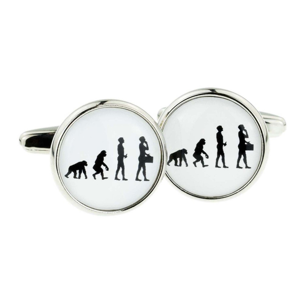 Evolution of an Office Worker Cufflinks Presented in a Personalised Chrome Box